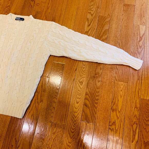 Vintage Polo Ralph Lauren Linen Blend Chunky Cable Knit Sweater Size Large Ivory - Picture 9 of 15